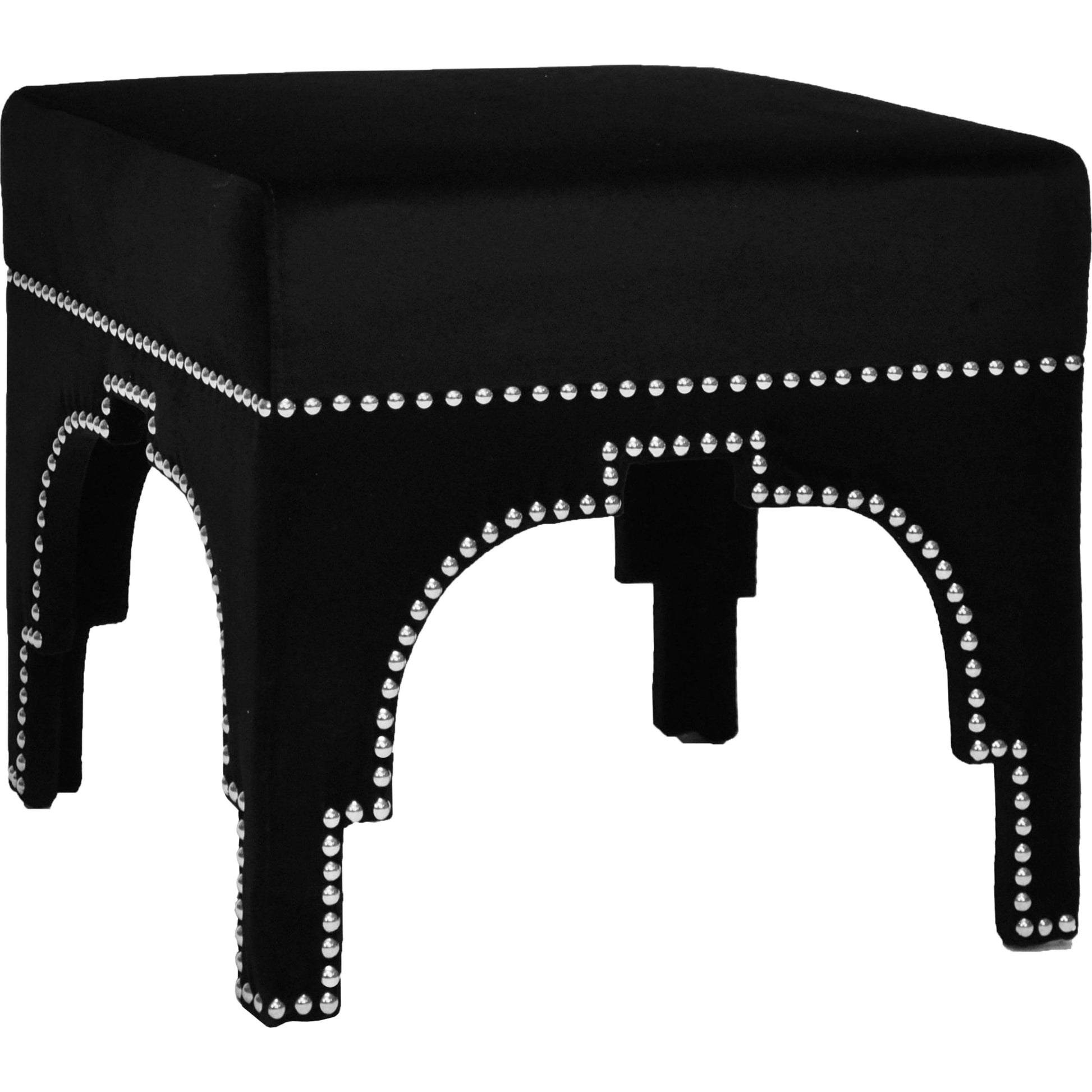 Cole Nickel Nailhead Trim Stool by Worlds Away in nickel, white. Made from unique in a transitional style.