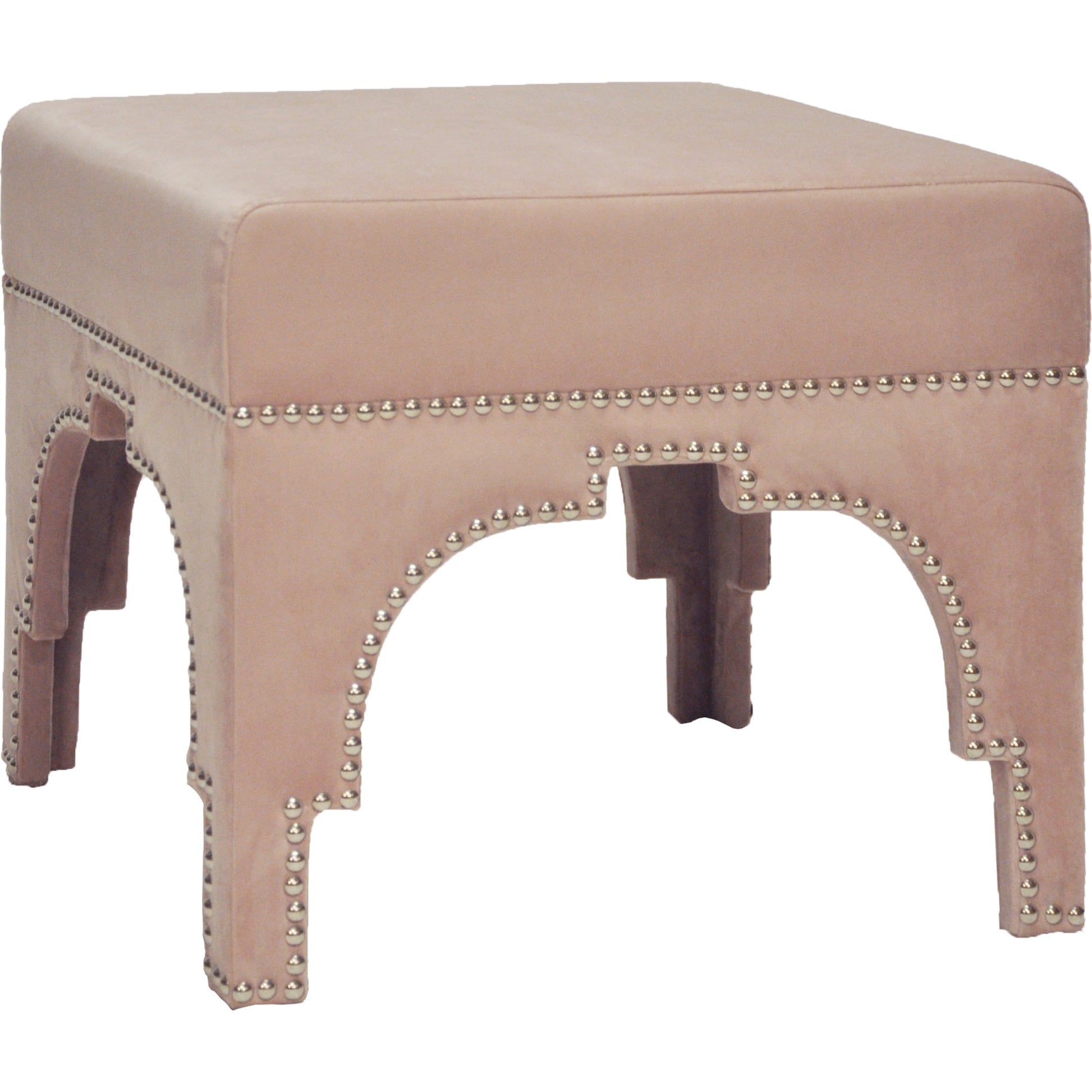 Cole Nickel Nailhead Trim Stool by Worlds Away in nickel, white. Made from unique in a transitional style.