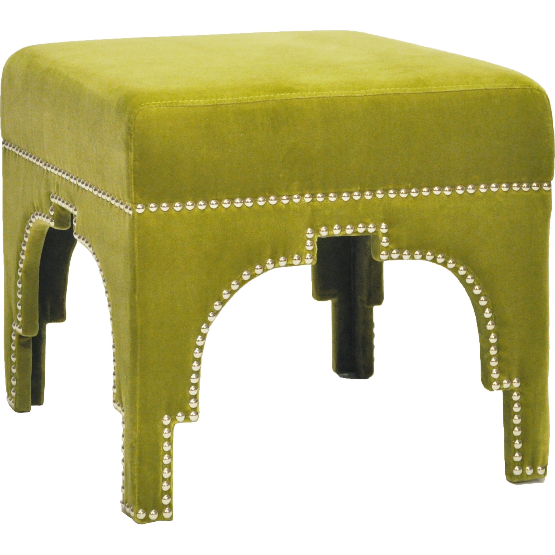 Cole Nickel Nailhead Trim Stool by Worlds Away in nickel, white. Made from unique in a transitional style.