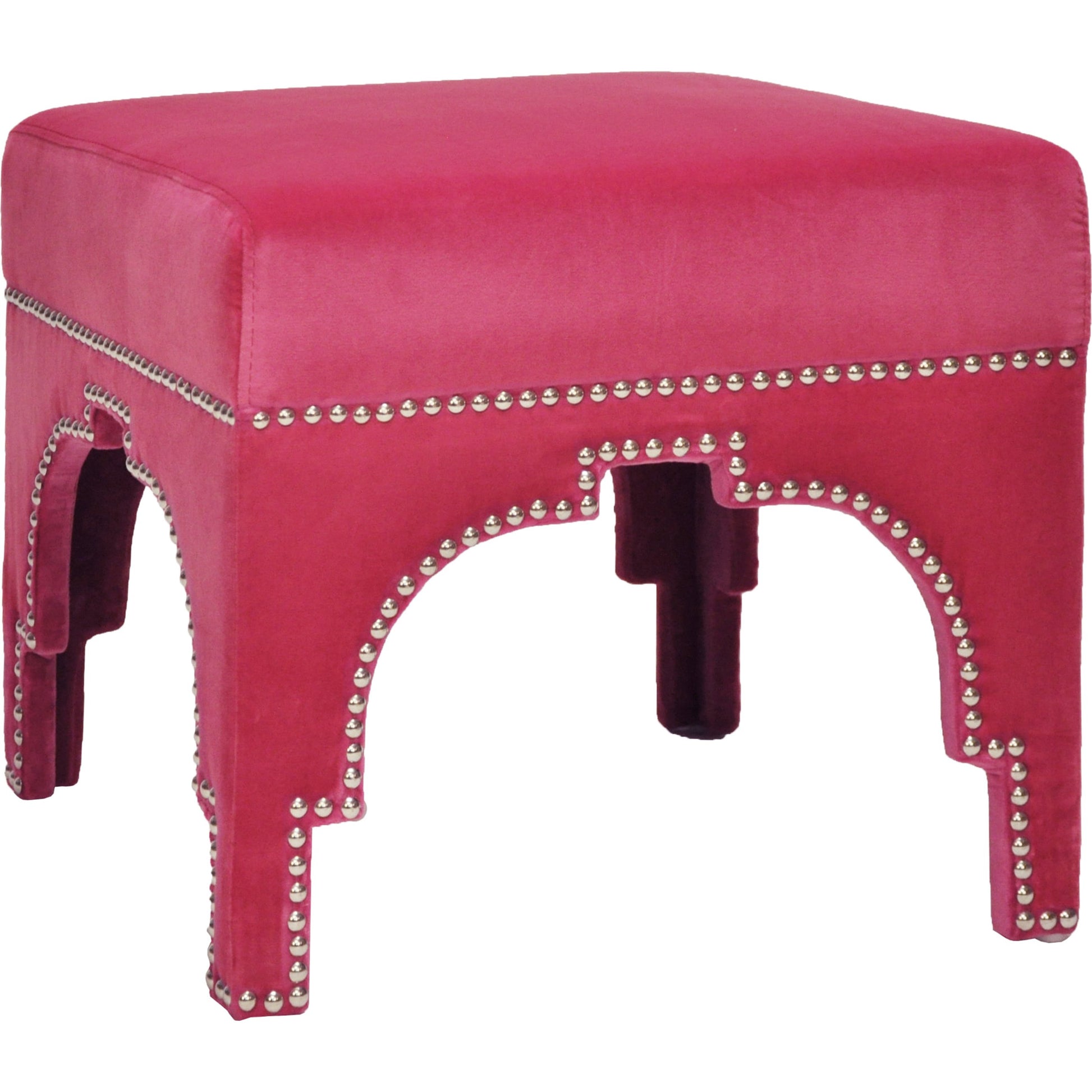 Cole Nickel Nailhead Trim Stool by Worlds Away in nickel, white. Made from unique in a transitional style.