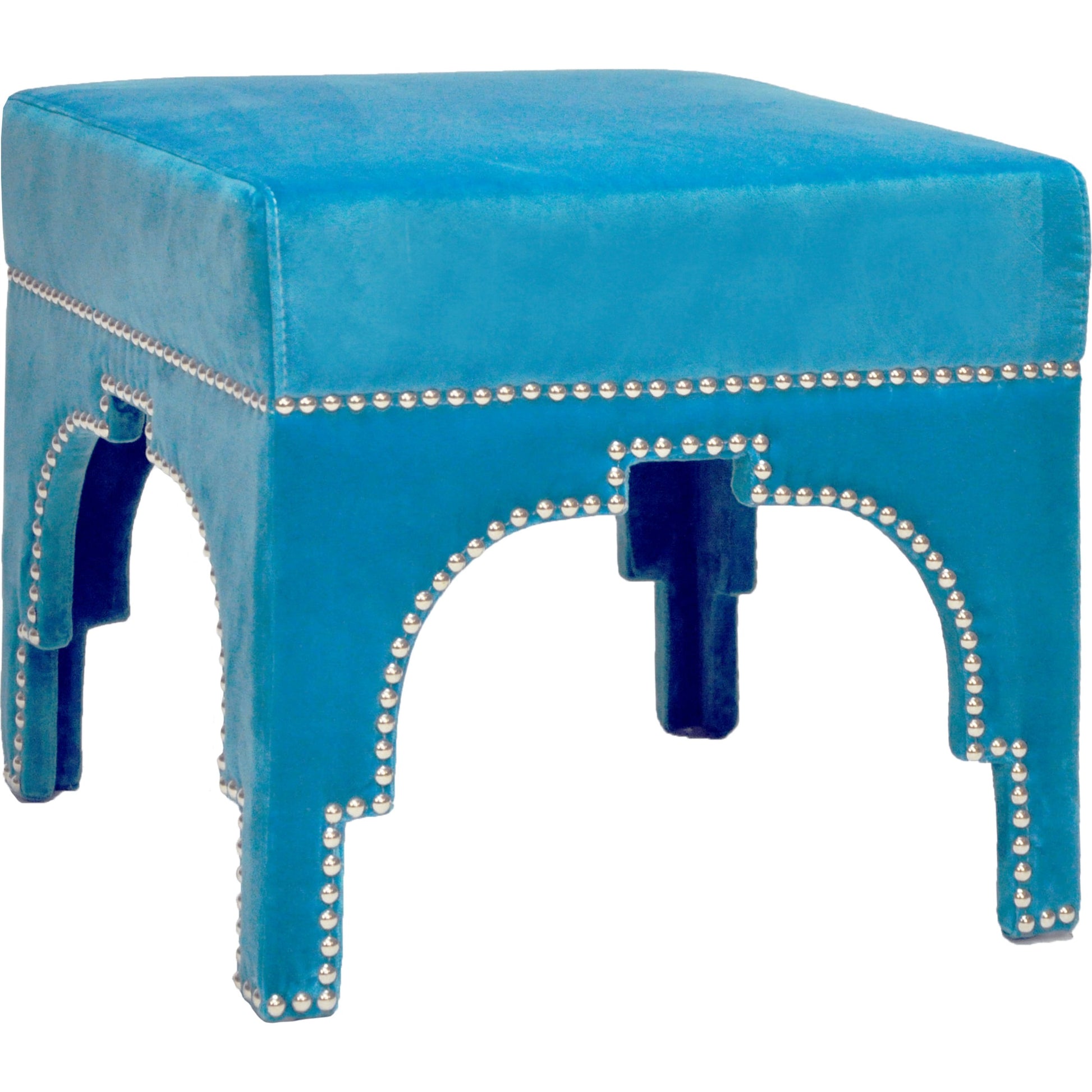 Cole Nickel Nailhead Trim Stool by Worlds Away in nickel, white. Made from unique in a transitional style.