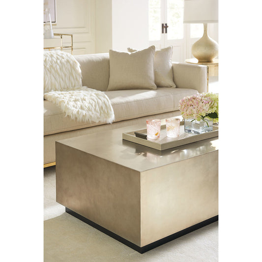 Cocktail Couture Table by Caracole in silver, taupe and taupe silver leaf, almost black. Made from hardwood solids, veneers, poplar solids in a modern style.