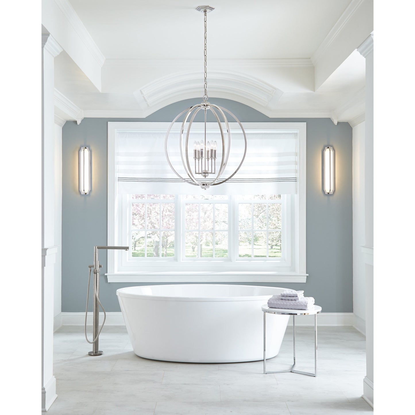 014 S-284310,S-284312,S-284314 | Lifestyle | Corinne Globe Pendant by Generation Lighting in polished nickel. Made from unique in a modern style.