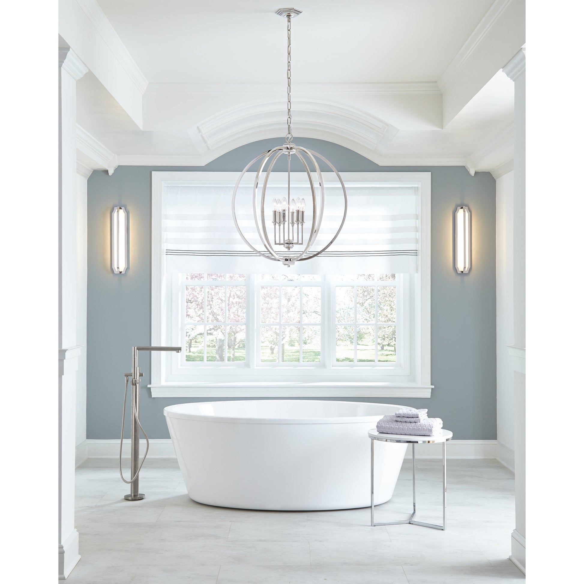 Corinne Globe Pendant by Generation Lighting in polished nickel. Made from unique in a modern style.