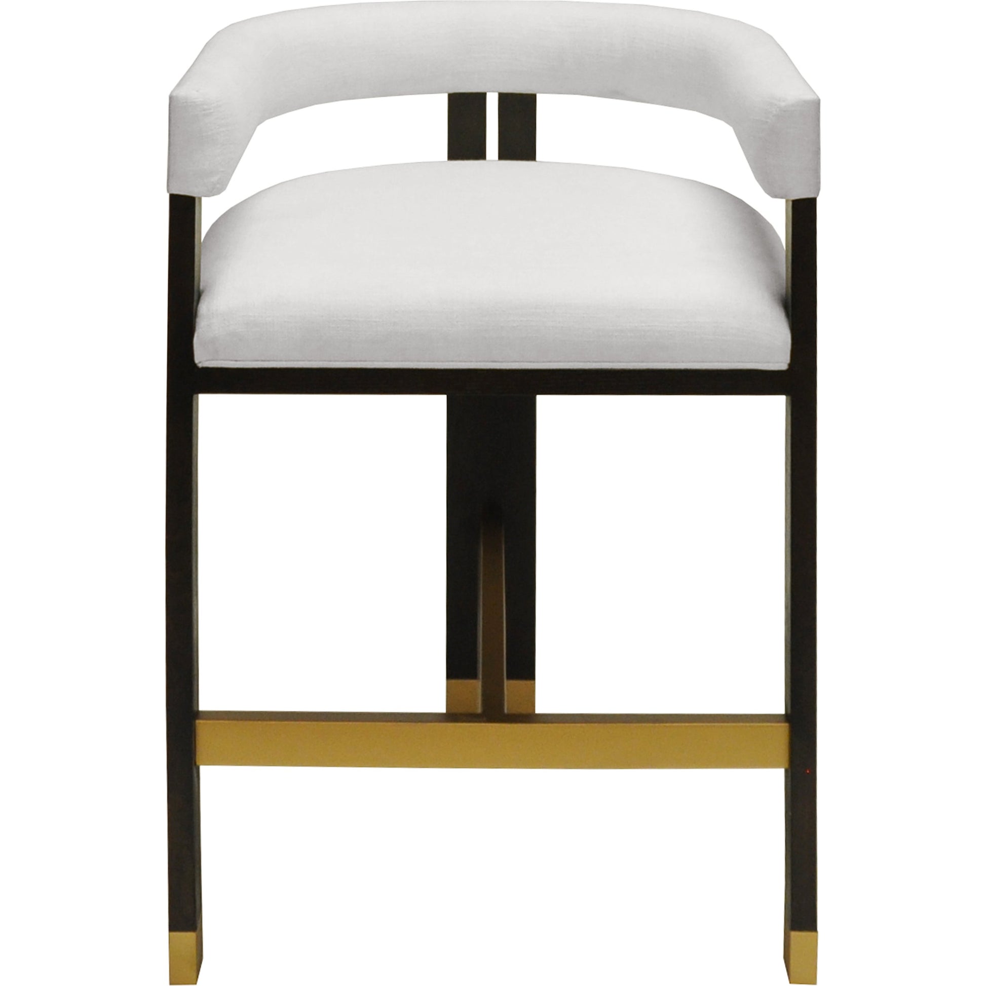 Cruise Counter Stool by Worlds Away in matte burl woodwhite linen. Made from hardwood solids, veneer, plywood, foam, fabric, metal in a cottage & farmhouse style.