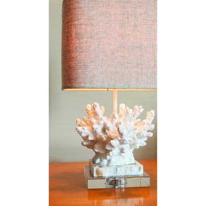 Wayfarer Accent Lamp by Couture Lamps in chalk white, mother of pearl, acrylic. Made from cotton blend in a coastal style.