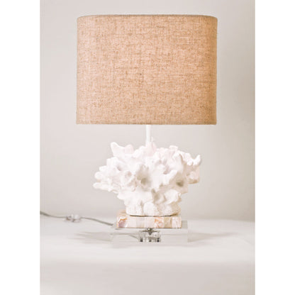 Wayfarer Accent Lamp by Couture Lamps in chalk white, mother of pearl, acrylic. Made from cotton blend in a coastal style.