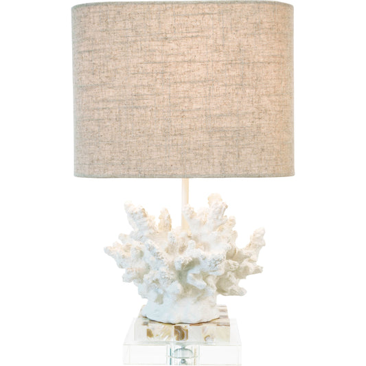 Wayfarer Accent Lamp by Couture Lamps in chalk white, mother of pearl, acrylic. Made from cotton blend in a coastal style.