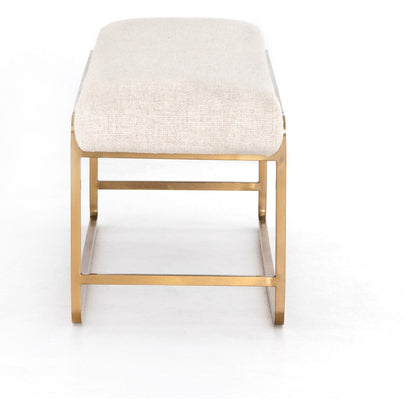 Sled Bench by Four Hands in thames cream. Made from 66% polyester, 19% acrylic, 15% flax, linen, stainless steel, poplar plywood in a modern style.