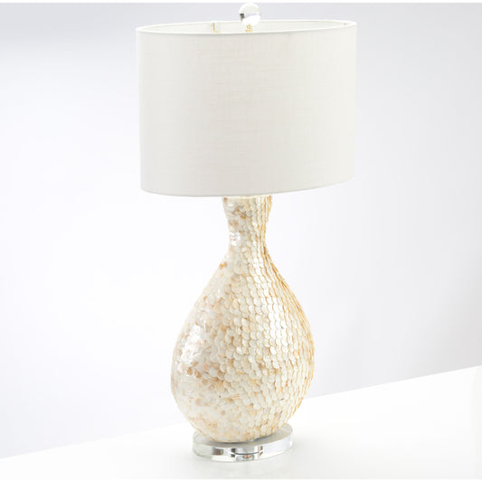La Pearla Table Lamp by Couture Lamps in natural mother of pearl. Made from pearl, acrylic in a coastal style.
