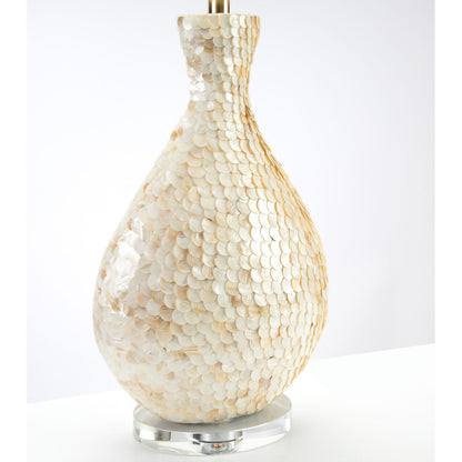 La Pearla Table Lamp by Couture Lamps in natural mother of pearl. Made from pearl, acrylic in a coastal style.
