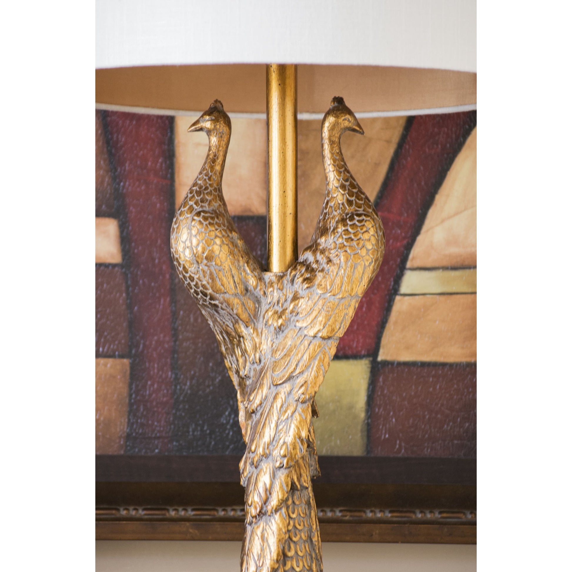 Golden Peacock Table Lamp by Couture Lamps in opulent gold resin, k9 optic crystal. Made from resin, acrylic in a modern style.