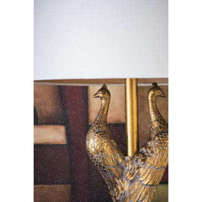 Golden Peacock Table Lamp by Couture Lamps in opulent gold resin, k9 optic crystal. Made from resin, acrylic in a modern style.