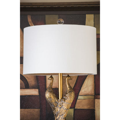 Golden Peacock Table Lamp by Couture Lamps in opulent gold resin, k9 optic crystal. Made from resin, acrylic in a modern style.