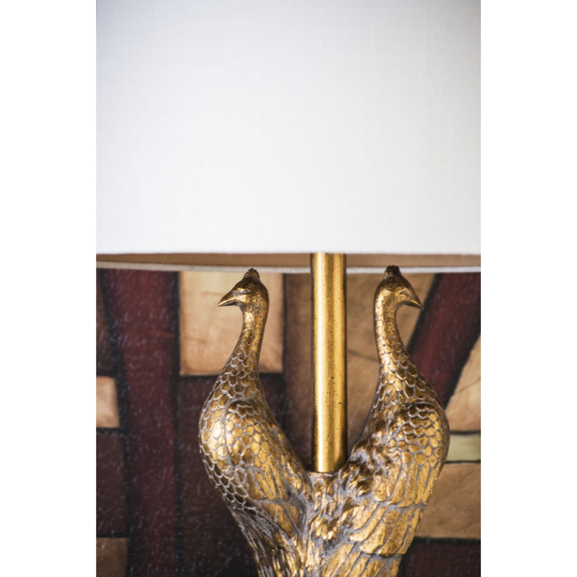 Golden Peacock Table Lamp by Couture Lamps in opulent gold resin, k9 optic crystal. Made from resin, acrylic in a modern style.
