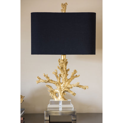 Gold Coral Table Lamp by Couture Lamps in gilt gold resin, k9 optic crystal, brushed brass. Made from resin, crystal, brass in a coastal style.