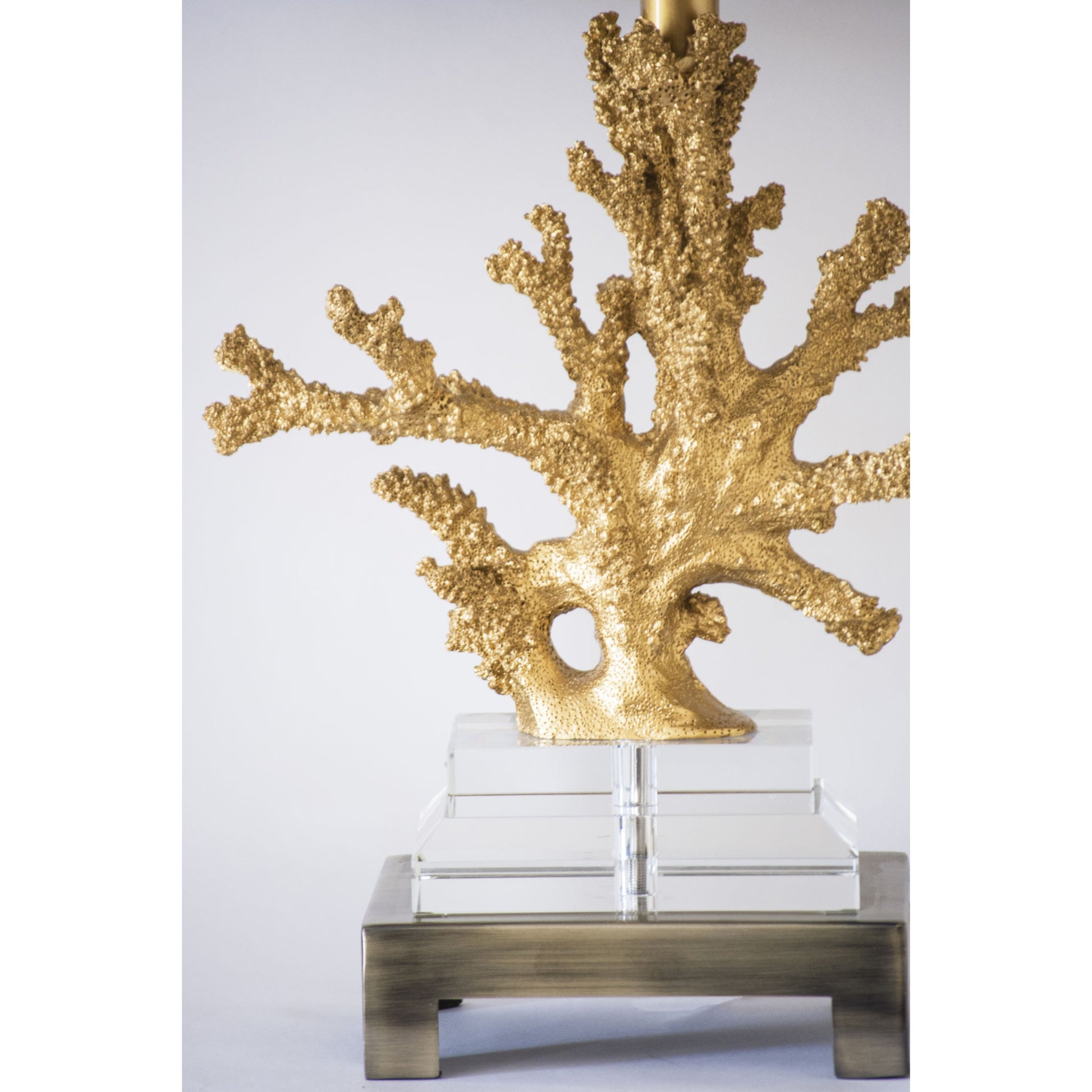 Gold Coral Table Lamp by Couture Lamps in gilt gold resin, k9 optic crystal, brushed brass. Made from resin, crystal, brass in a coastal style.