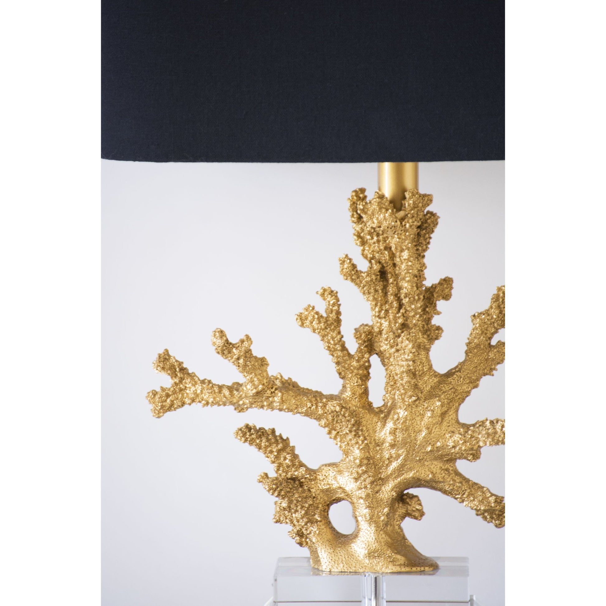 Gold Coral Table Lamp by Couture Lamps in gilt gold resin, k9 optic crystal, brushed brass. Made from resin, crystal, brass in a coastal style.