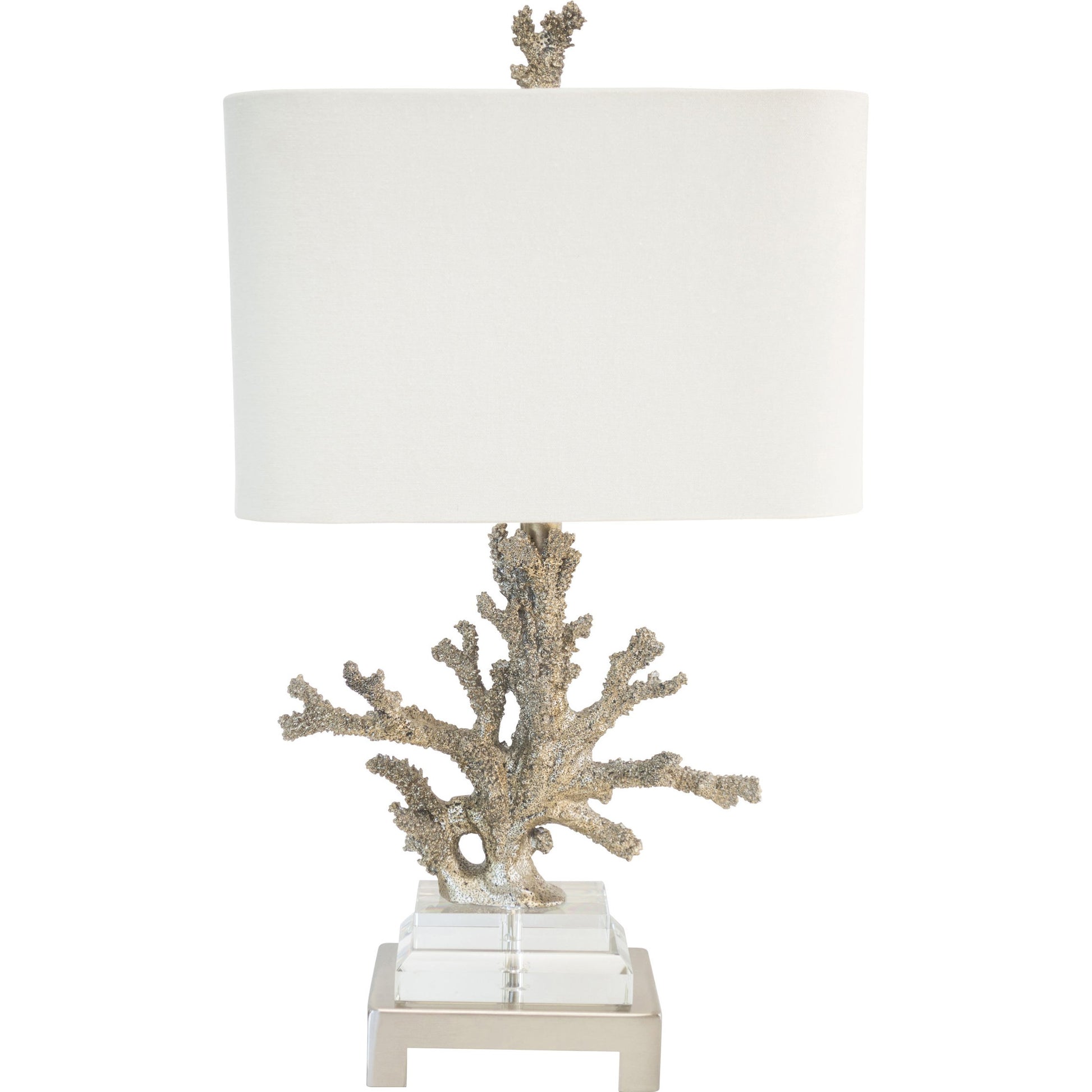 Coral Table Lamp by Couture Lamps in gilt silver resin, k9 optic crystal, brushed steel. Made from resin, crystal, brass in a coastal style.