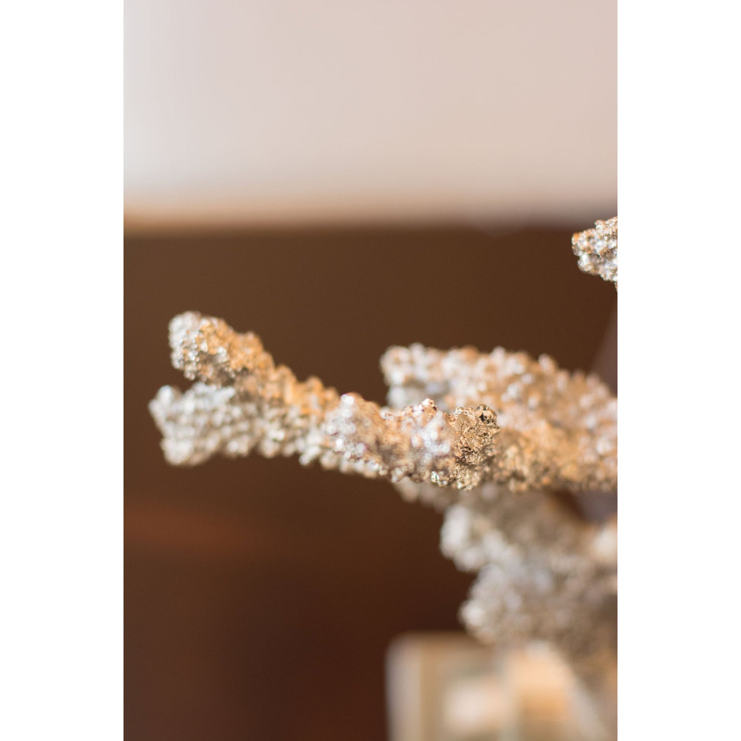 002 SR-388327 | Closeup | Coral Table Lamp by Couture Lamps in gilt silver resin, k9 optic crystal, brushed steel. Made from resin, crystal, brass in a coastal style.