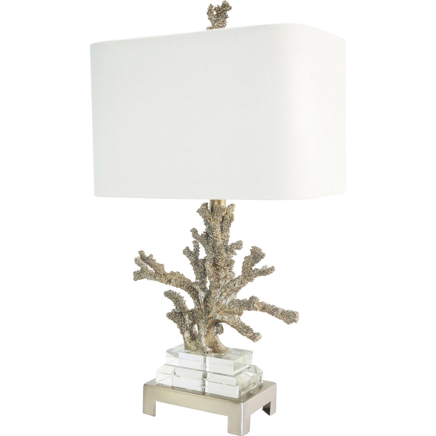 001 SR-388327 | Primary Silo | Coral Table Lamp by Couture Lamps in gilt silver resin, k9 optic crystal, brushed steel. Made from resin, crystal, brass in a coastal style.