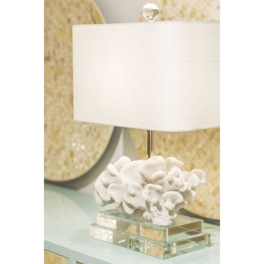 Elkhorn Coral Table Lamp by Couture Lamps in coral white resin, optic crystal. Made from polyresin in a coastal style.