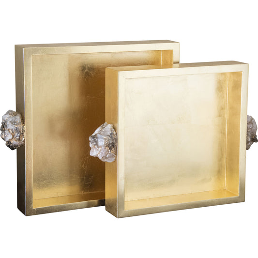 Astoria Quartz Trays by Couture Lamps in natural quartz, rose gold leaf, gold leaf. Made from mdf, natural quartz in a eclectic & global style.
