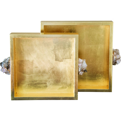 Astoria Quartz Trays by Couture Lamps in natural quartz, rose gold leaf, gold leaf. Made from mdf, natural quartz in a eclectic & global style.