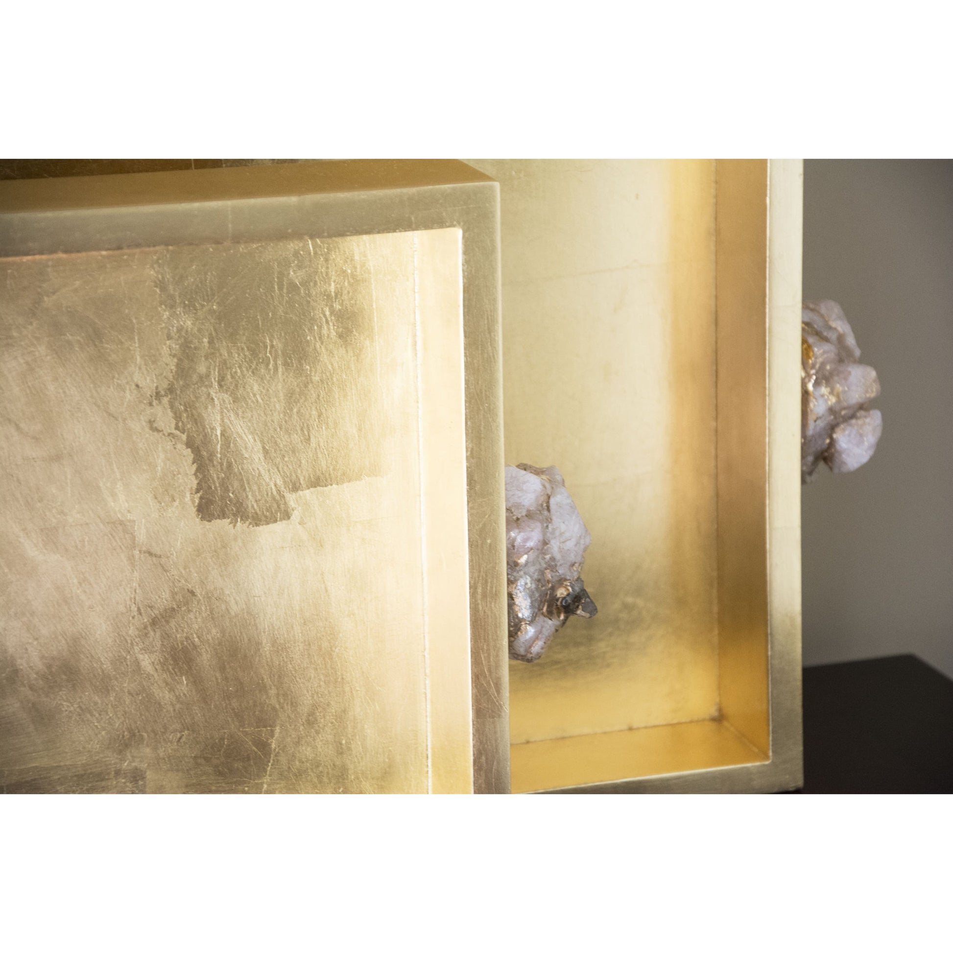 Astoria Quartz Trays by Couture Lamps in natural quartz, rose gold leaf, gold leaf. Made from mdf, natural quartz in a eclectic & global style.