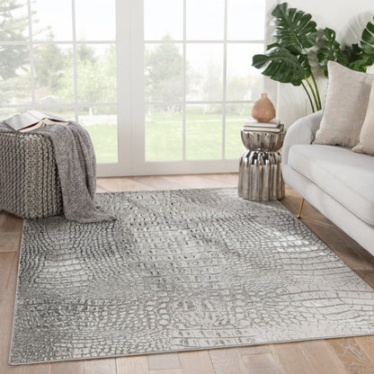 Canberra Rug by Jaipur Living in gray, black. Made from 35% metallic polyester 35% polypropylene 30% polyester in a unique style.