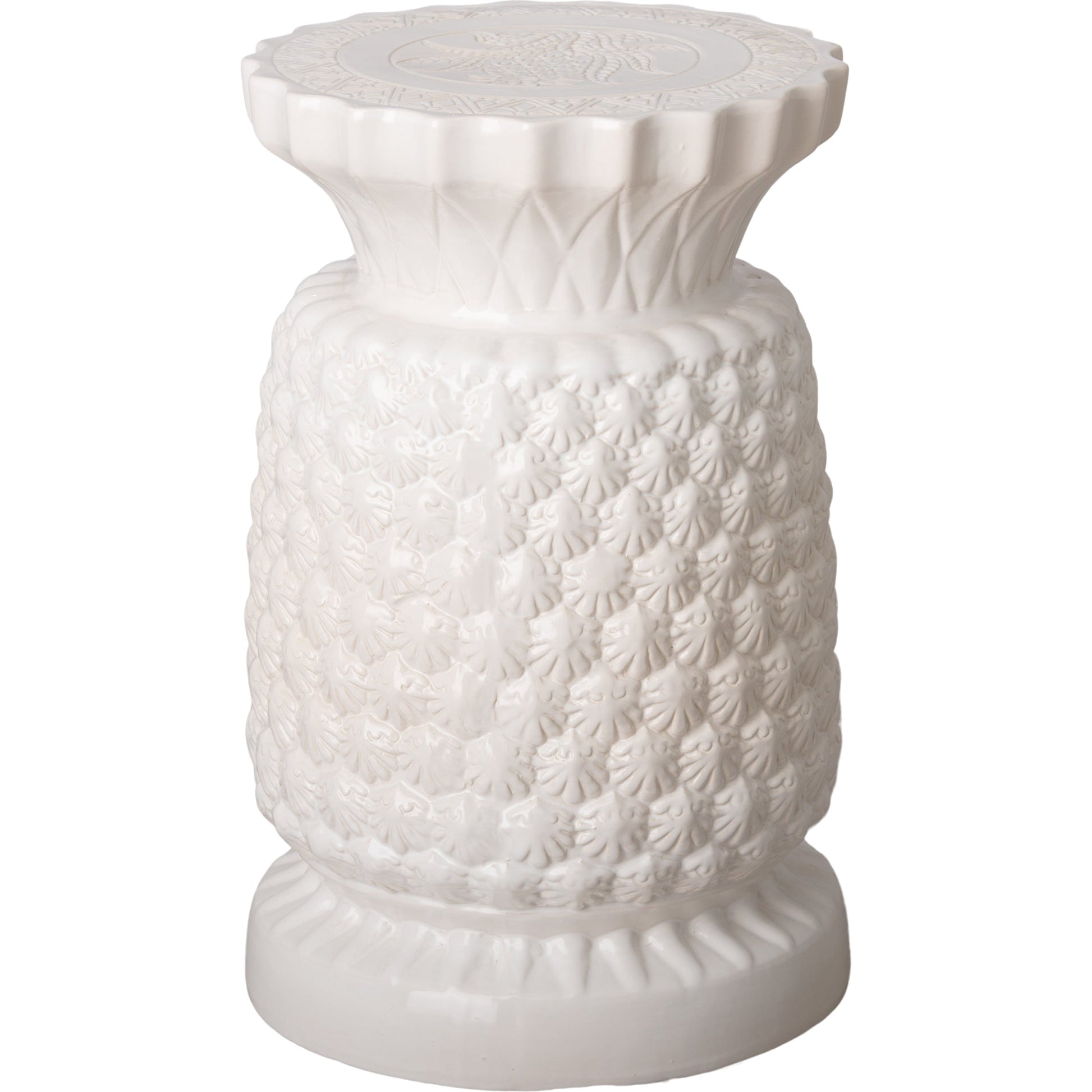Pineapple Stool, White by Emissary in white. Made from ceramic in a coastal style.