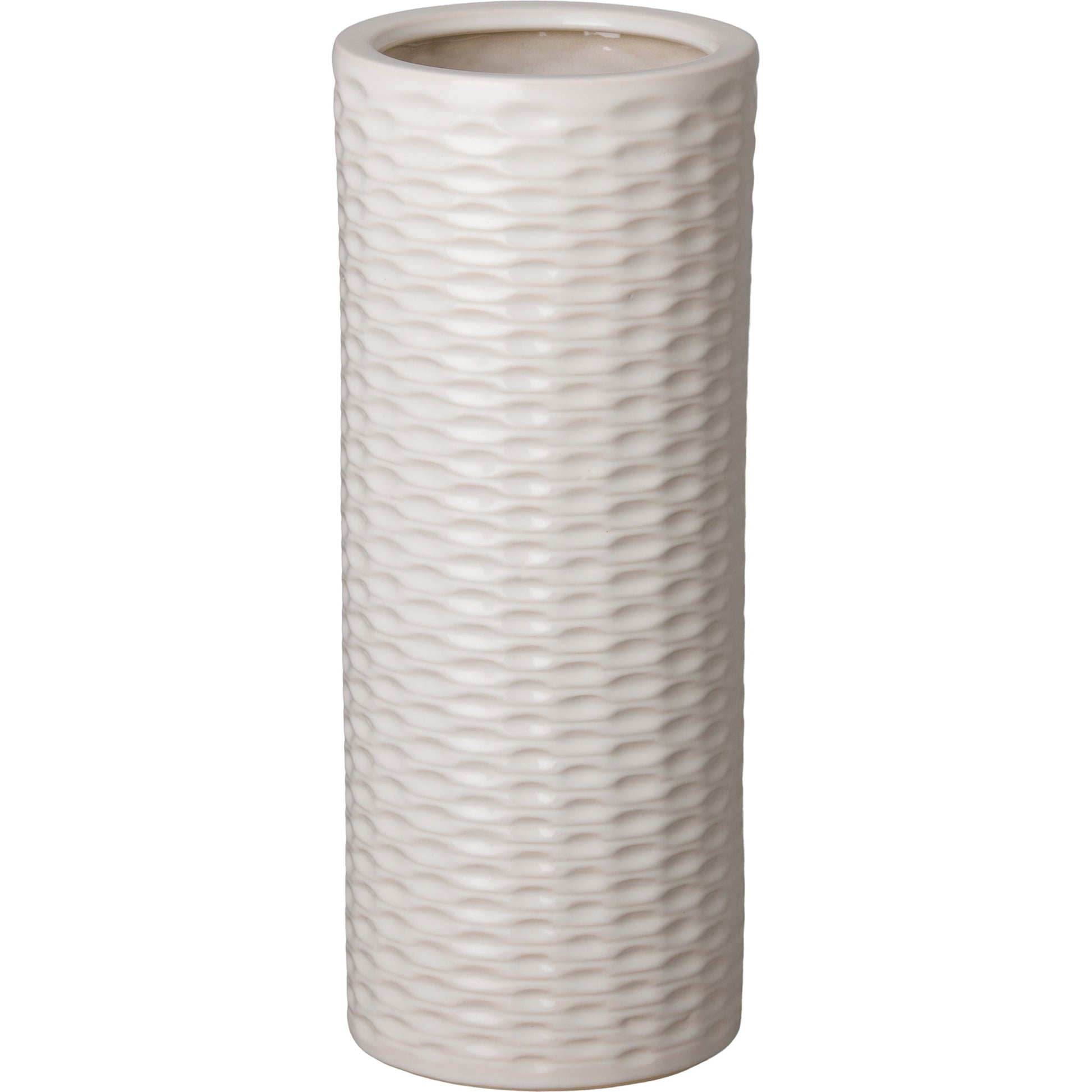 Round Relief Umbrella Stand by Emissary in white. Made from ceramic in a coastal style.