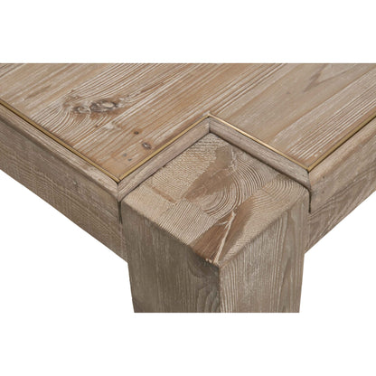 Canal Dining Table by Essentials For Living in smoke gray pine, brushed gold inlay. Made from reclaimed pine, reclaimed pine veneer, metal in a cottage & farmhouse style.