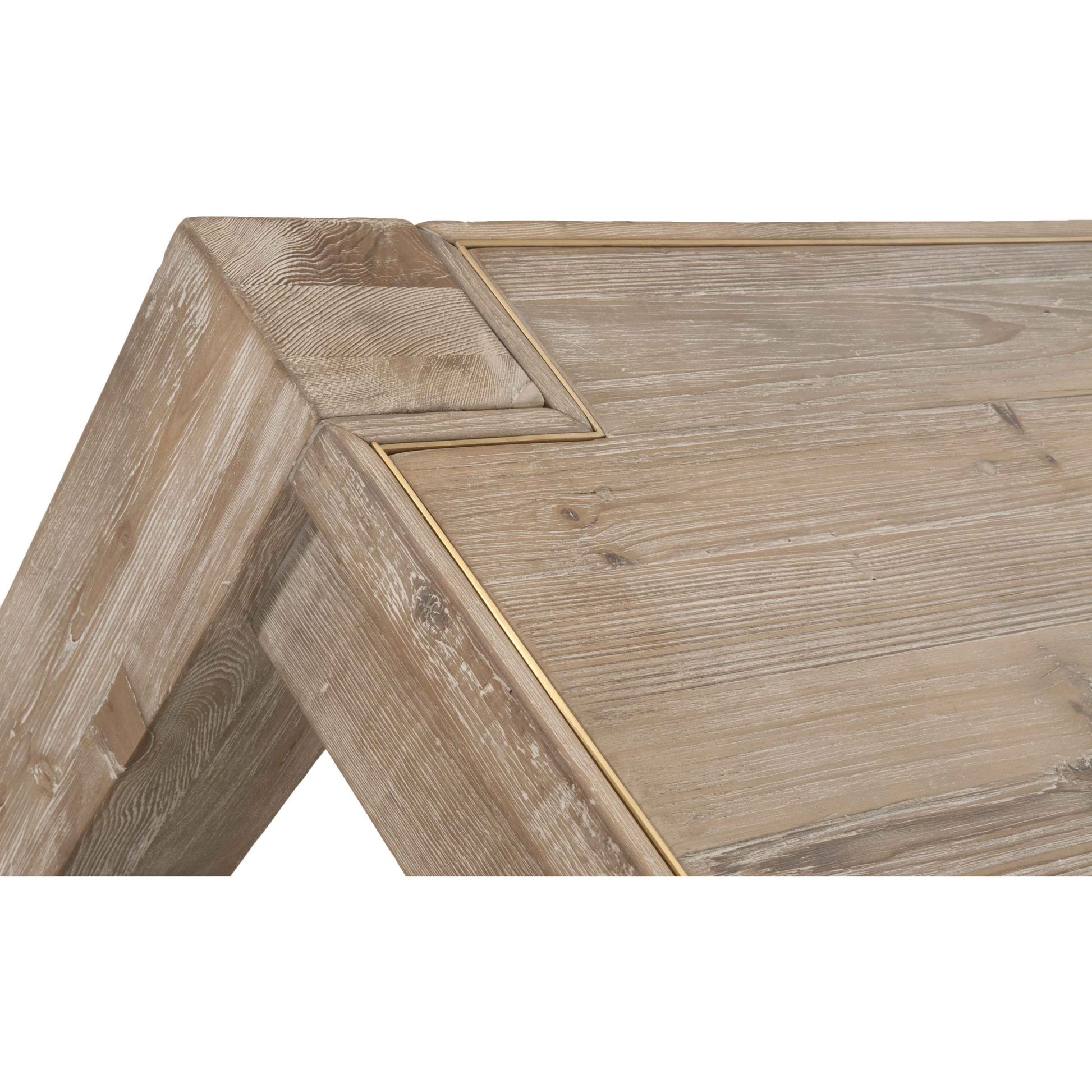 Canal Dining Table by Essentials For Living in smoke gray pine, brushed gold inlay. Made from reclaimed pine, reclaimed pine veneer, metal in a cottage & farmhouse style.