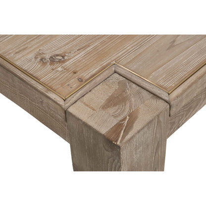Canal Dining Table by Essentials For Living in smoke gray pine, brushed gold inlay. Made from reclaimed pine, reclaimed pine veneer, metal in a cottage & farmhouse style.