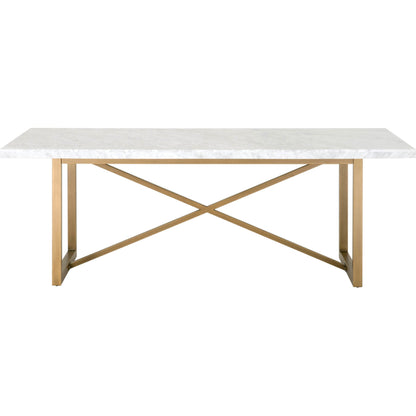 Carrera Dining Table by Essentials For Living in white carrera marble, brushed gold. Made from marble veneer over mdf, metal in a modern style.