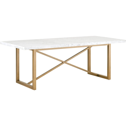 Carrera Dining Table by Essentials For Living in white carrera marble, brushed gold. Made from marble veneer over mdf, metal in a modern style.