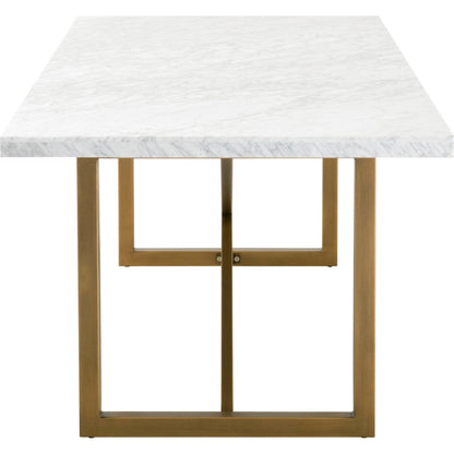 Carrera Dining Table by Essentials For Living in white carrera marble, brushed gold. Made from marble veneer over mdf, metal in a modern style.