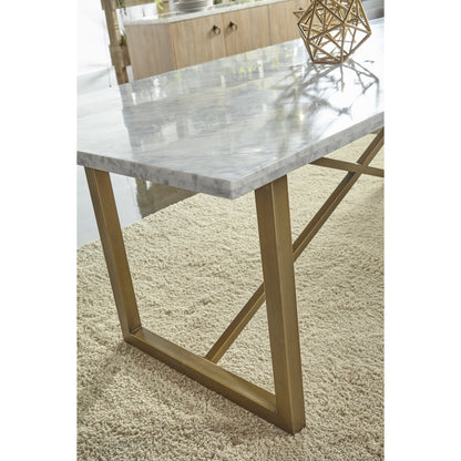 Carrera Dining Table by Essentials For Living in white carrera marble, brushed gold. Made from marble veneer over mdf, metal in a modern style.