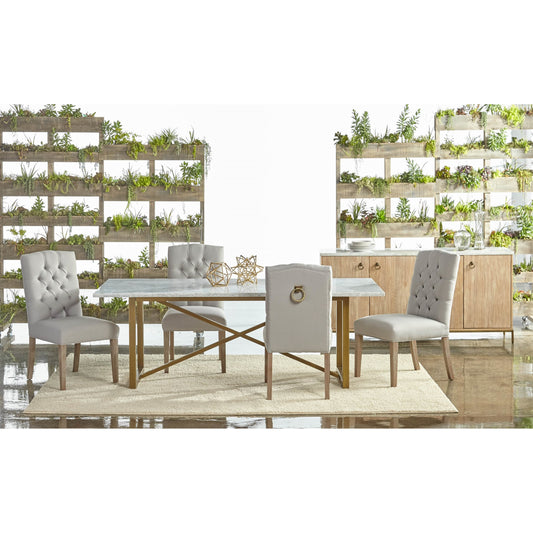 Carrera Dining Table by Essentials For Living in white carrera marble, brushed gold. Made from marble veneer over mdf, metal in a modern style.