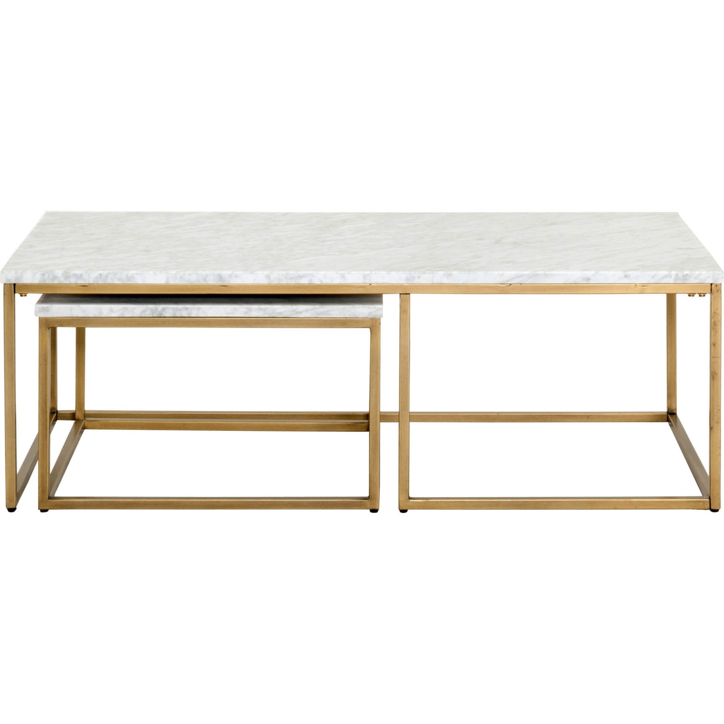 000 SR-387143 | Additional Silo | Carrera Nesting Coffee Table by Essentials For Living in white carrera marble, brushed gold. Made from marble veneer over mdf, metal in a modern style.