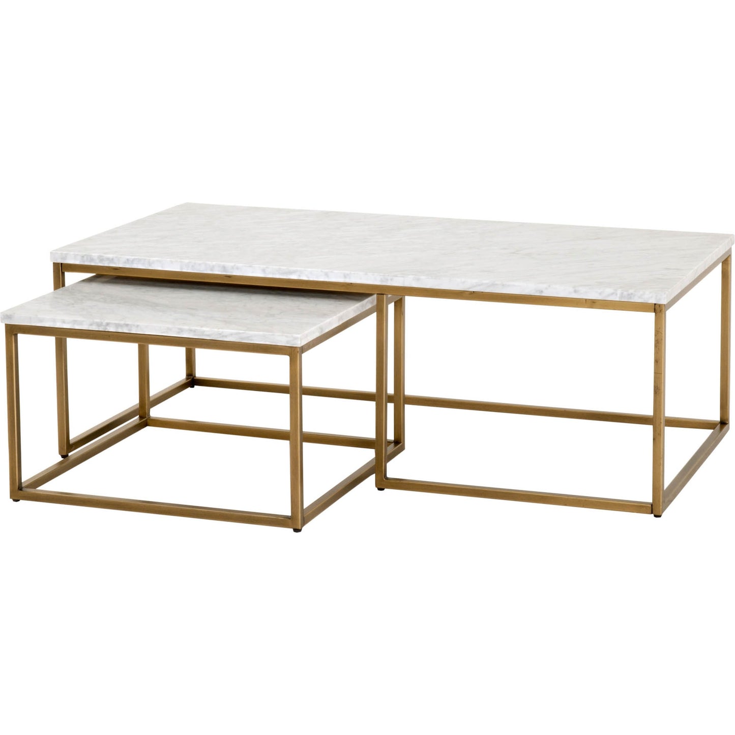 001 SR-387143 | Additional Silo | Carrera Nesting Coffee Table by Essentials For Living in white carrera marble, brushed gold. Made from marble veneer over mdf, metal in a modern style.