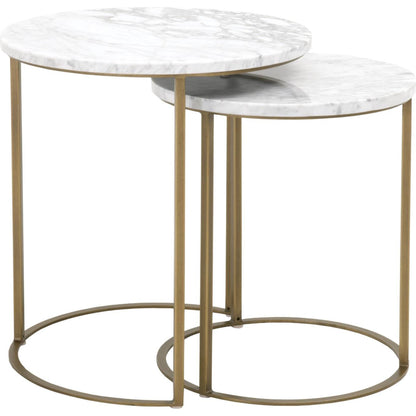 Carrera Nesting Accent Table by Essentials For Living in white carrera marble, brushed gold. Made from marble veneer over mdf, metal in a modern style.