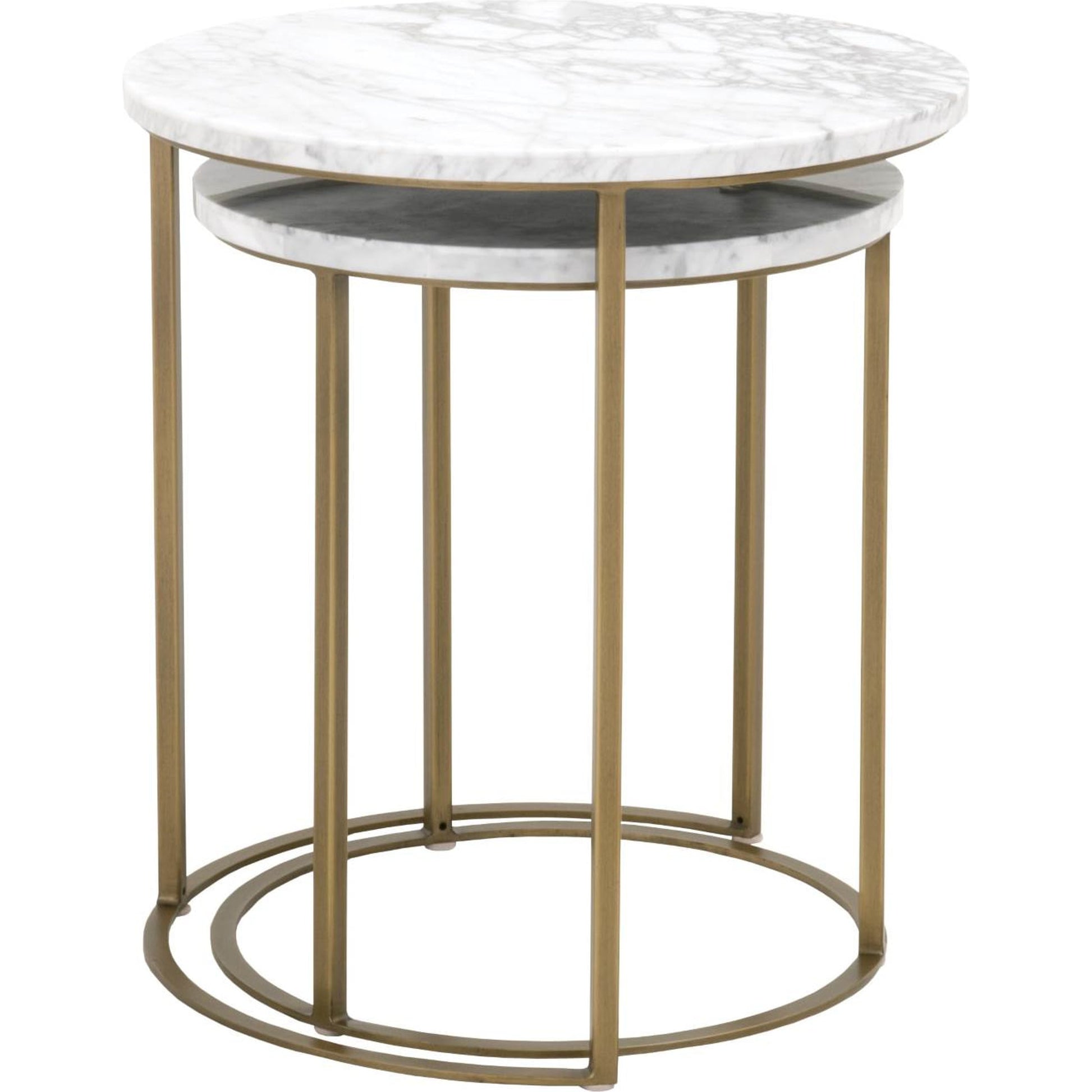 Carrera Nesting Accent Table by Essentials For Living in white carrera marble, brushed gold. Made from marble veneer over mdf, metal in a modern style.