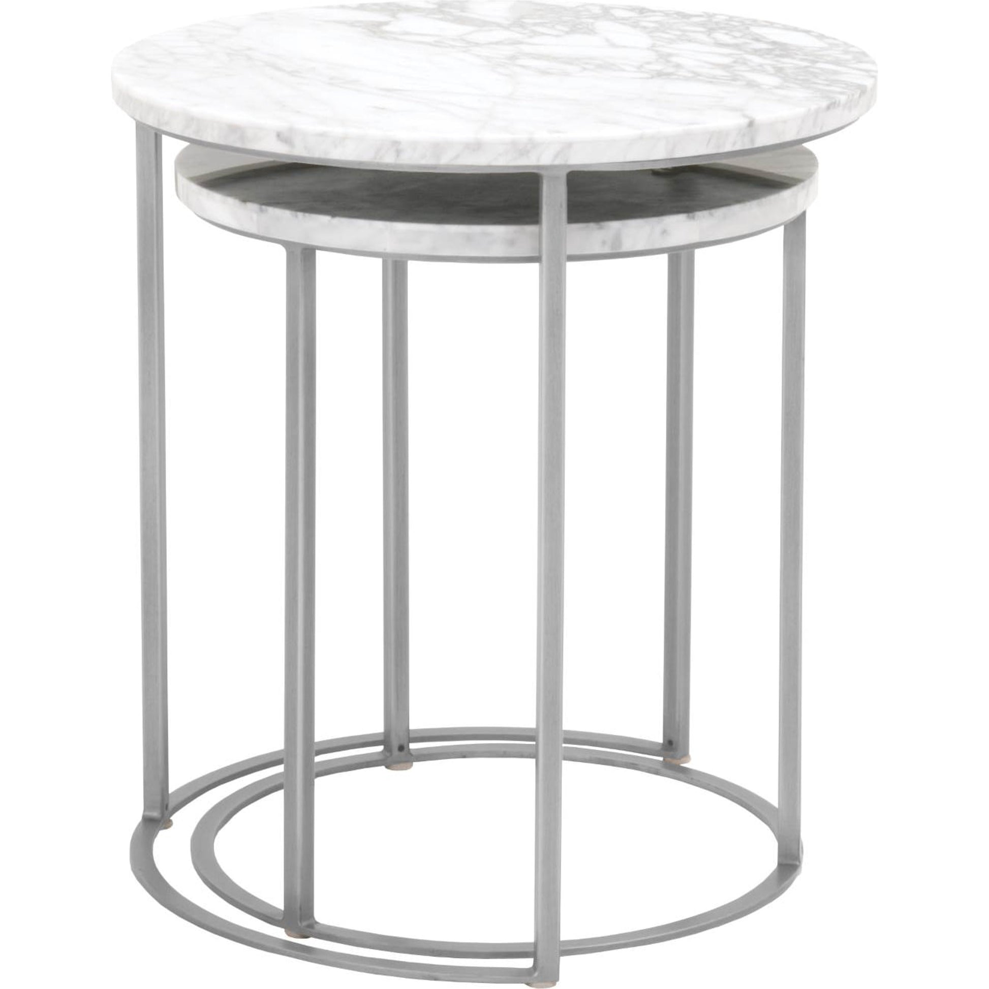 Carrera Nesting Accent Table by Essentials For Living in white carrera marble, brushed gold. Made from marble veneer over mdf, metal in a modern style.