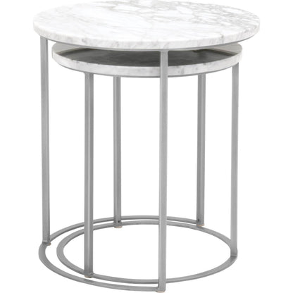 Carrera Nesting Accent Table by Essentials For Living in white carrera marble, brushed gold. Made from marble veneer over mdf, metal in a modern style.