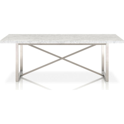 Carrera Dining Table by Essentials For Living in white carrera marble, brushed gold. Made from marble veneer over mdf, metal in a modern style.