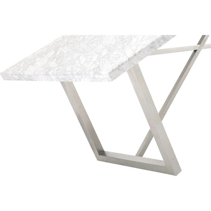 Carrera Dining Table by Essentials For Living in white carrera marble, brushed gold. Made from marble veneer over mdf, metal in a modern style.