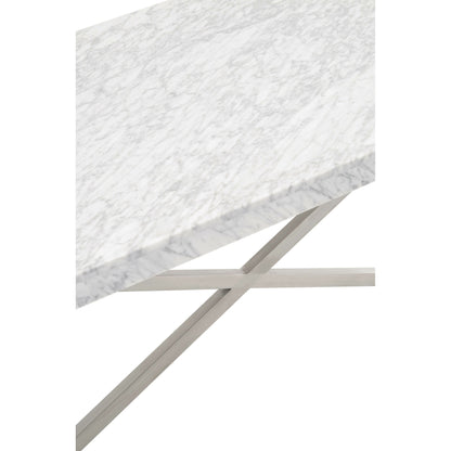Carrera Dining Table by Essentials For Living in white carrera marble, brushed gold. Made from marble veneer over mdf, metal in a modern style.
