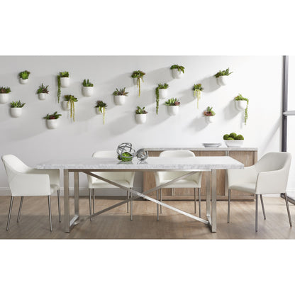 Carrera Dining Table by Essentials For Living in white carrera marble, brushed gold. Made from marble veneer over mdf, metal in a modern style.